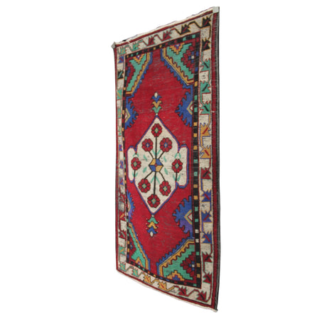 Vintage Handmade Red Carpet - 2x5 ft | Wool Rustic Turkish Area Rug