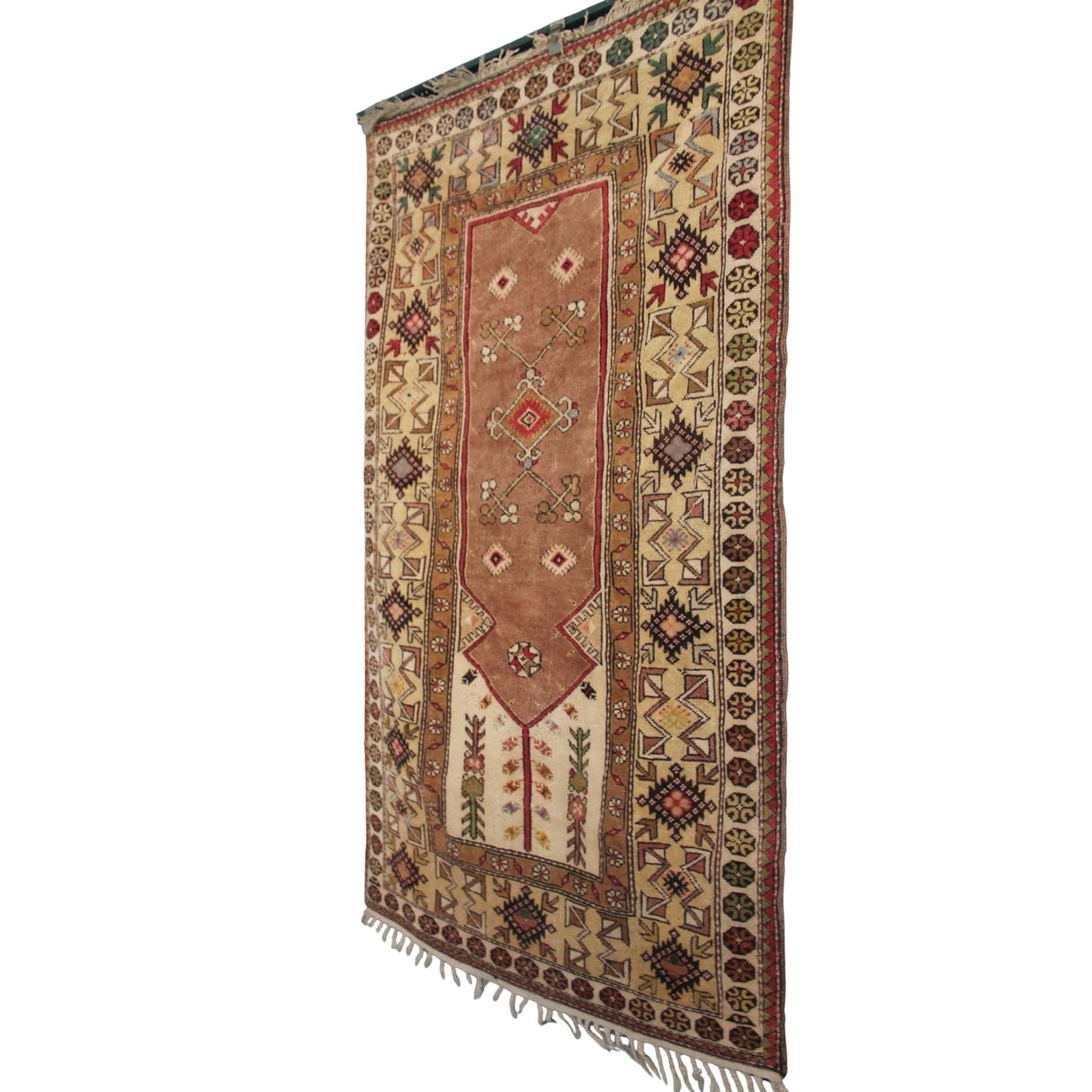 Vintage Handmade Turkish Rug - 3x6 ft | Brown Tribal Oushak Carpet for Bedroom