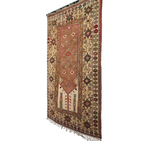 Vintage Handmade Turkish Rug - 3x6 ft | Brown Tribal Oushak Carpet for Bedroom