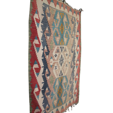 Vintage Handmade Wool Rug - 3x5 ft | Turkish Flatweave Boho Kilim for Area