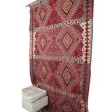 Vintage Curated Turkish Kilim - 4x8 ft | Wool Anatolian Red Boho Rug for Area