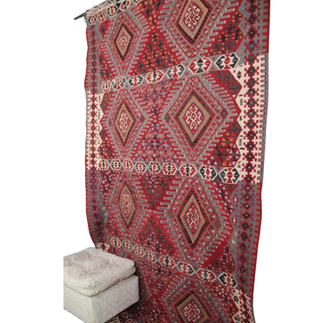 Vintage Curated Turkish Kilim - 4x8 ft | Wool Anatolian Red Boho Rug for Area
