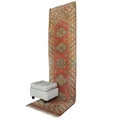 Vintage Handmade Pink Runner - 2x9 ft | Wool Tribal Turkish Rug for Hallway