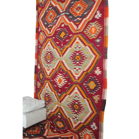 Vintage Red Southwestern Rug - 4x9 ft | Handmade Anatolian Rustic Kilim