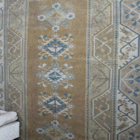 Vintage Handmade Oushak Rug - 6x9 ft | Tribal Beige Wool Turkish Carpet