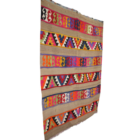 Vintage Southwestern Handmade Rug - 4x5 ft | Wool Brown Turkish Kilim Rug
