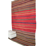 Vintage Striped Red Kilim - 5x8 ft | Bohemian Tribal Turkish Rug for Area