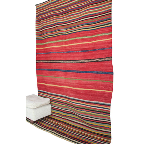 Vintage Striped Red Kilim - 5x8 ft | Bohemian Tribal Turkish Rug for Area