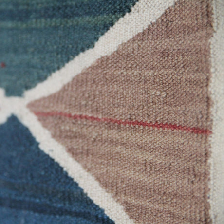Vintage Wool Flatweave Rug - 3x4 ft | Handmade Aztec Design Blue Kilim