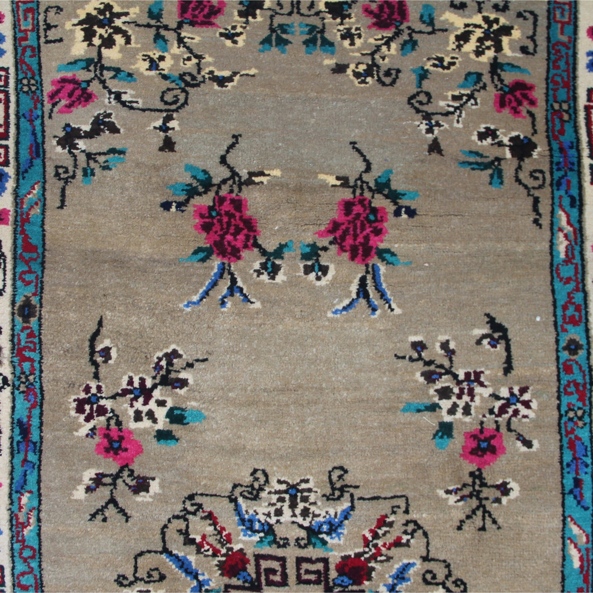 Curated Vintage Wool Rug - 3x6 ft | Brown Floral Handmade Rug for Bedroom Area