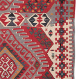 Vintage Curated Turkish Kilim - 4x8 ft | Wool Anatolian Red Boho Rug for Area
