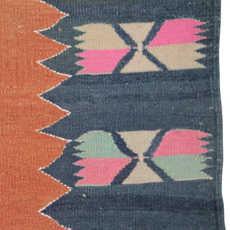 Orange Handmade Wool Kilim - 6x8 ft | Wool Vintage Turkish Rug for Living Room
