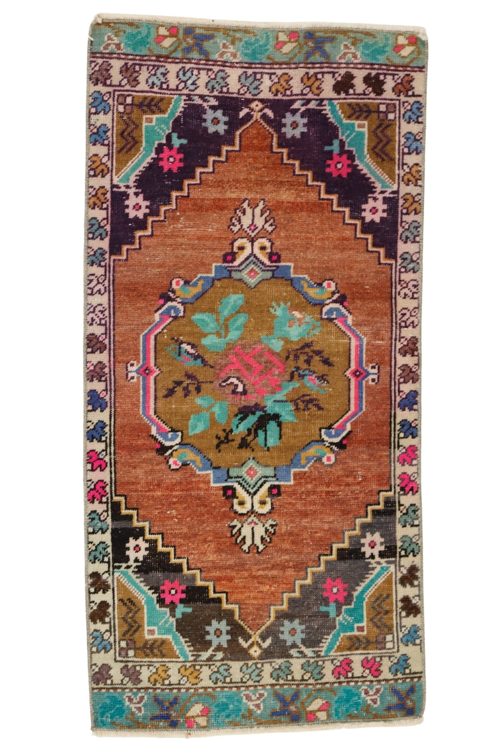 Çiçek Desenli El Dokuma Antika Halı / Feke 53 x 109 cm