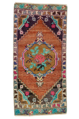 Çiçek Desenli El Dokuma Antika Halı / Feke 53 x 109 cm