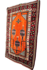 Antique Nomadic Turkish Rug, 4x5 ft | Wool Orange Carpet, Handmade Oushak Rug