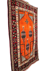 Antique Nomadic Turkish Rug, 4x5 ft | Wool Orange Carpet, Handmade Oushak Rug