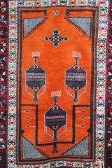 Antique Nomadic Turkish Rug, 4x5 ft | Wool Orange Carpet, Handmade Oushak Rug