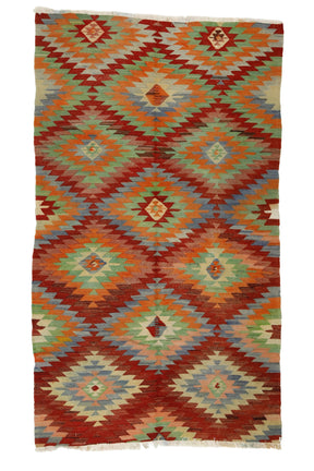 Alahabalı / 4x7 Vintage Bohemian Turkish Kilim Rug Front Side