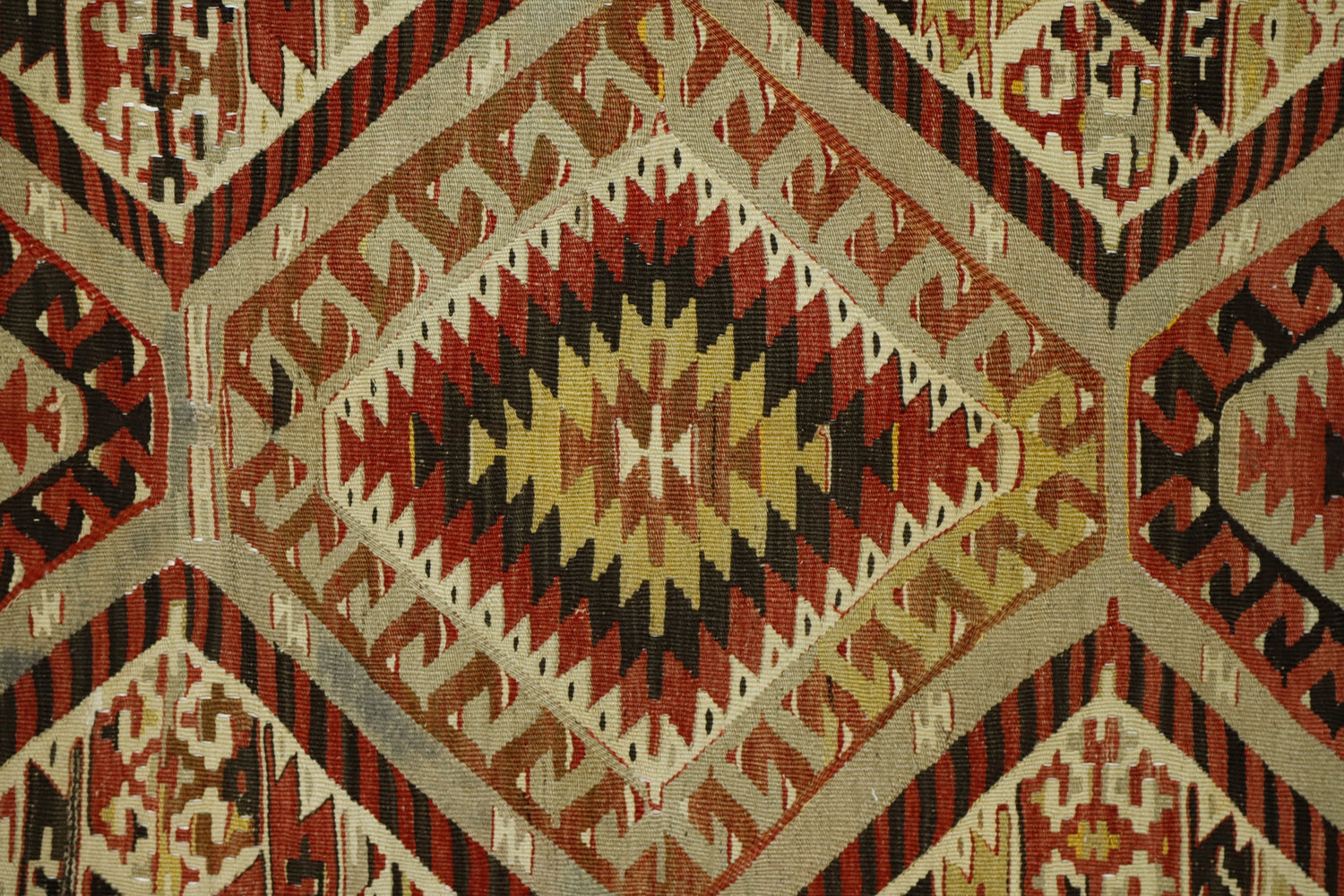 Altınkaya / 5x10 Vintage Rustic Wool Kilim Rug Close Up
