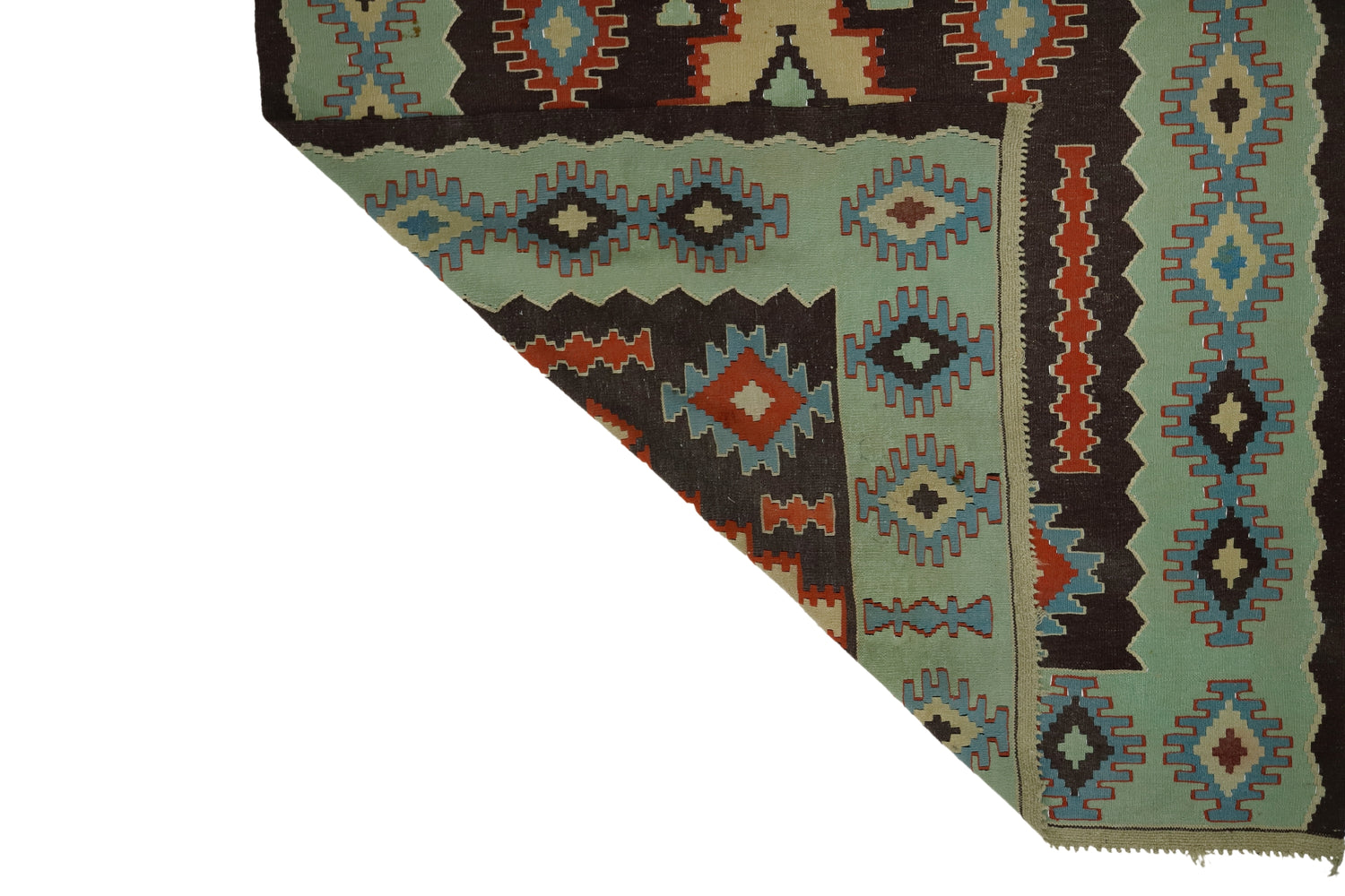 Asmakaya / 5x8 Green Vintage Oriental Kilim Back Side