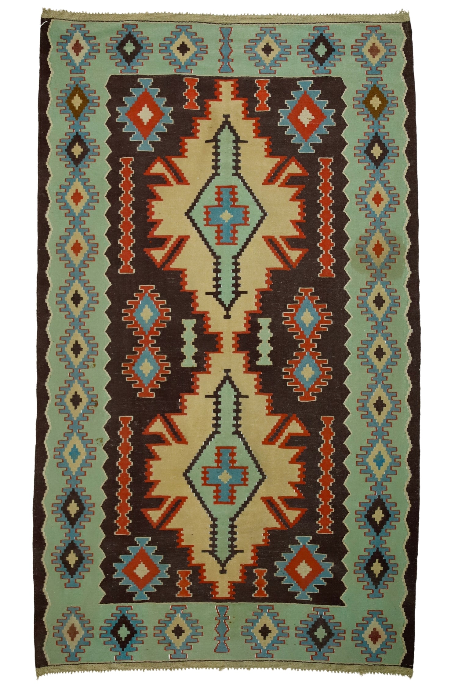 Asmakaya / 5x8 Green Vintage Oriental Kilim Rug Front Side