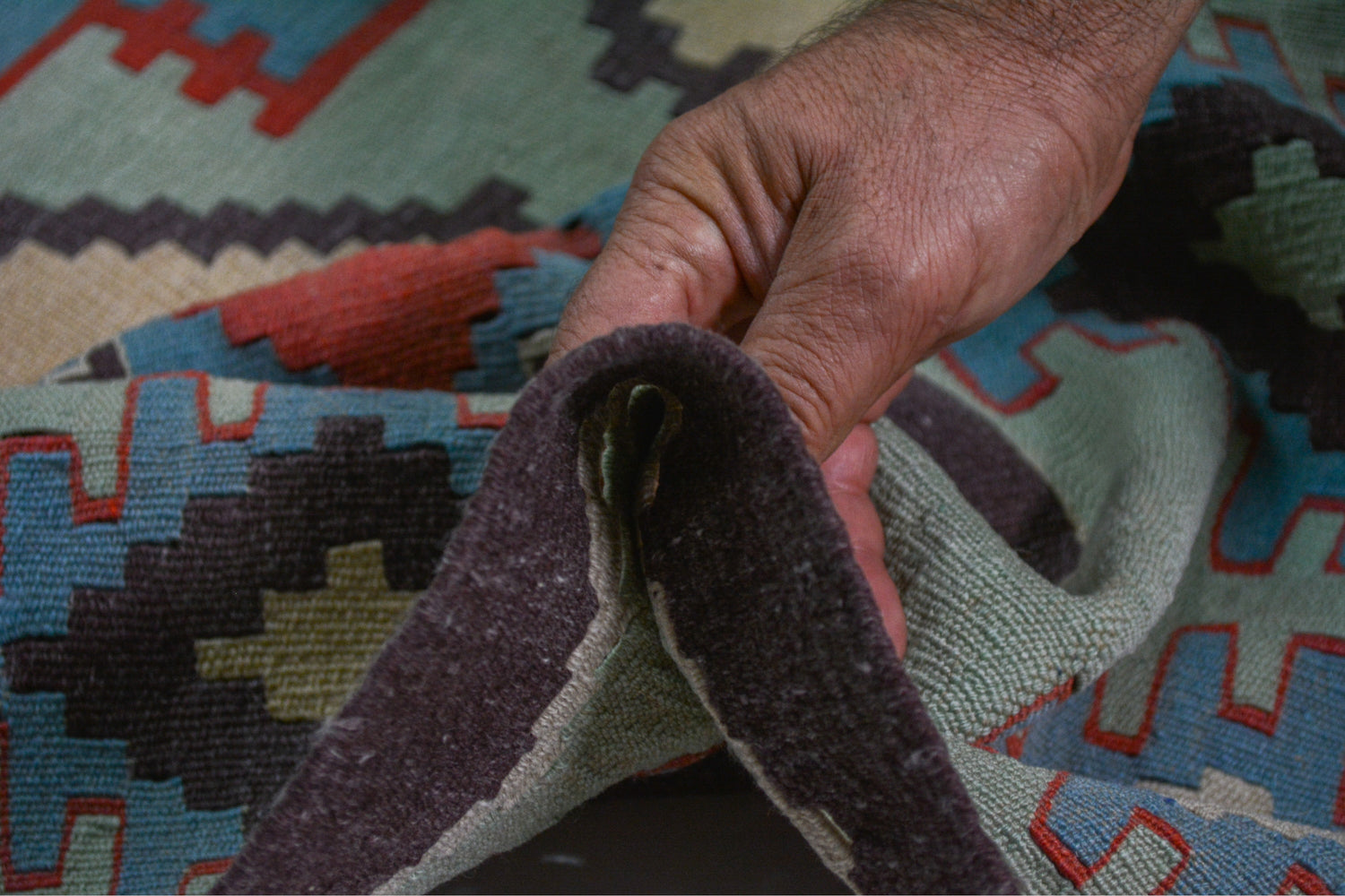 Asmakaya / 5x8 Green Vintage Oriental Kilim Thickness