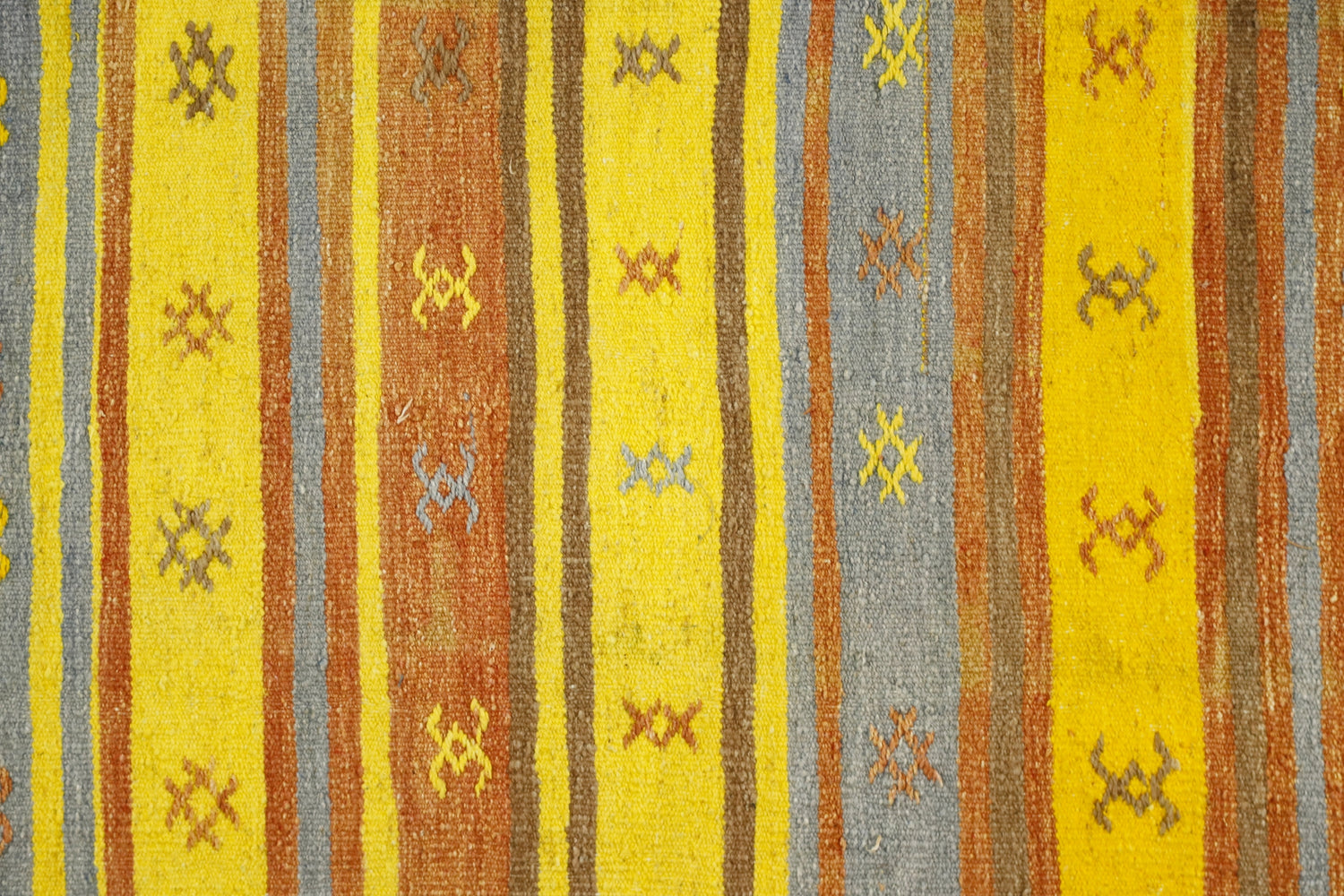 Belkaya / 2x8 Yellow Striped Vintage Kilim Runner Close Up