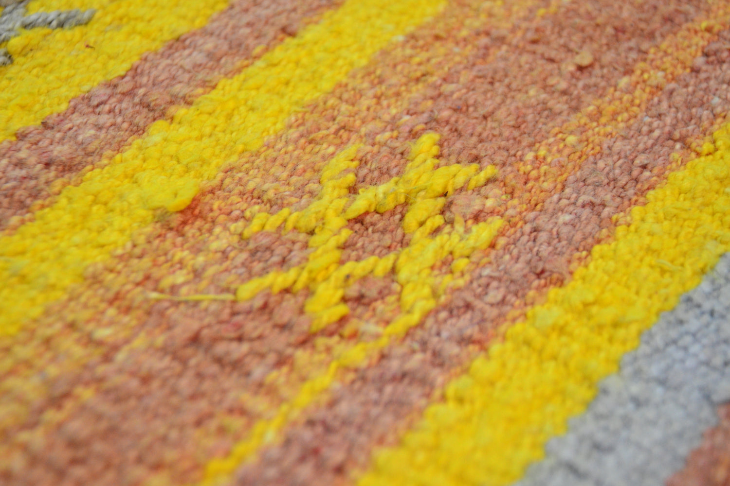 Belkaya / 2x8 Yellow Striped Vintage Kilim Runner Detail
