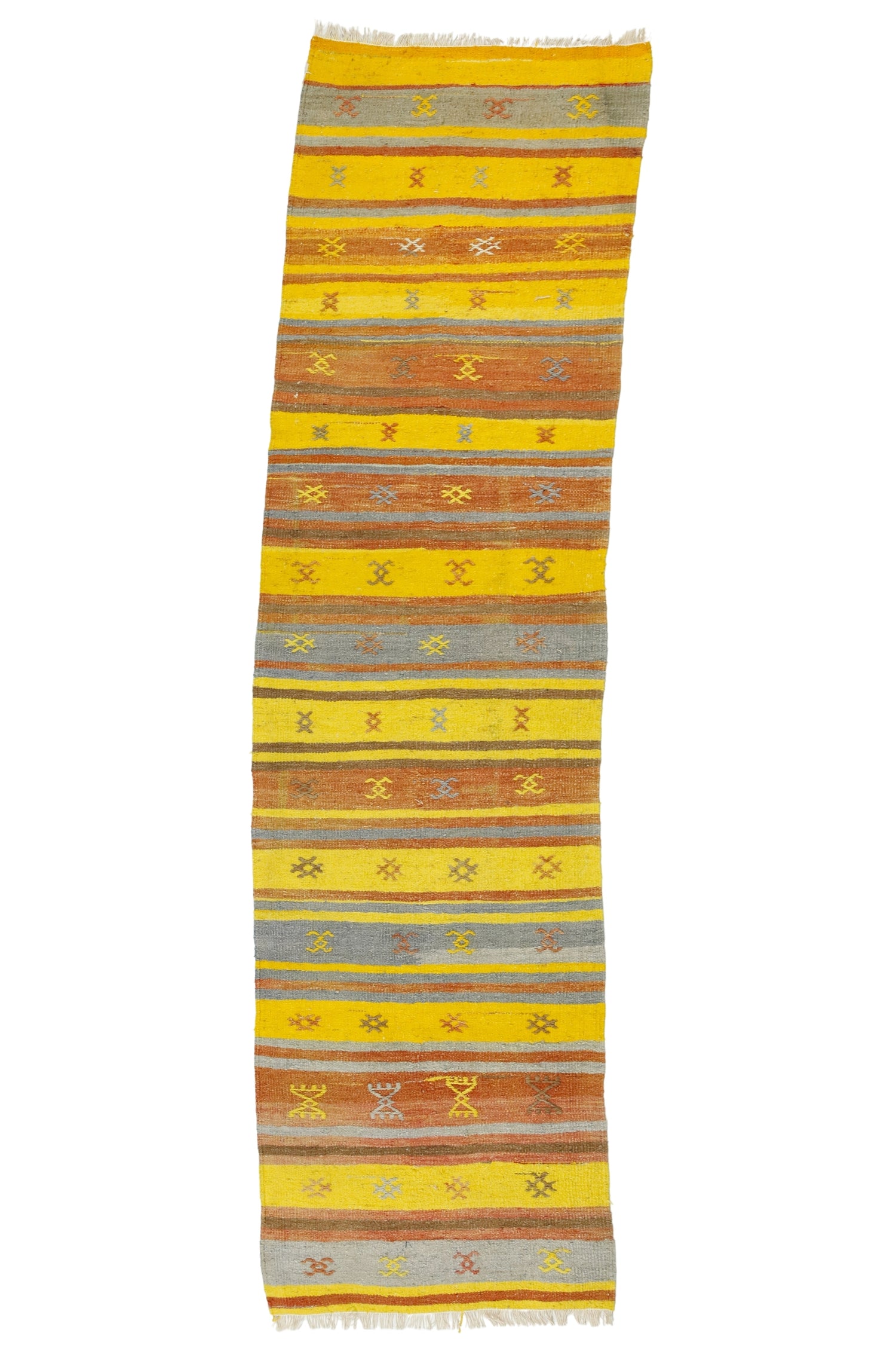 Belkaya / 2x8 Yellow Striped Vintage Kilim Runner Front Side