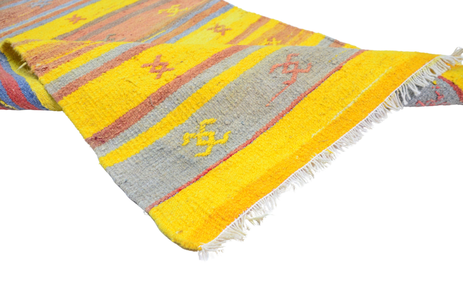 Belkaya / 2x8 Yellow Striped Vintage Kilim Runner Texture