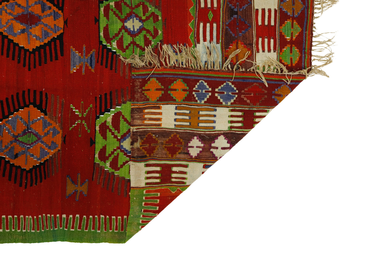 Dineksaray / 4x7 Red Turkish Vintage Kilim Rug Back Side