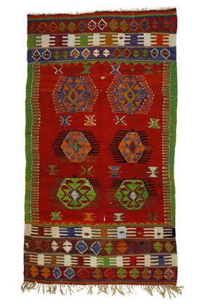 Dineksaray / 4x7 Red Turkish Vintage Kilim Rug Front Side