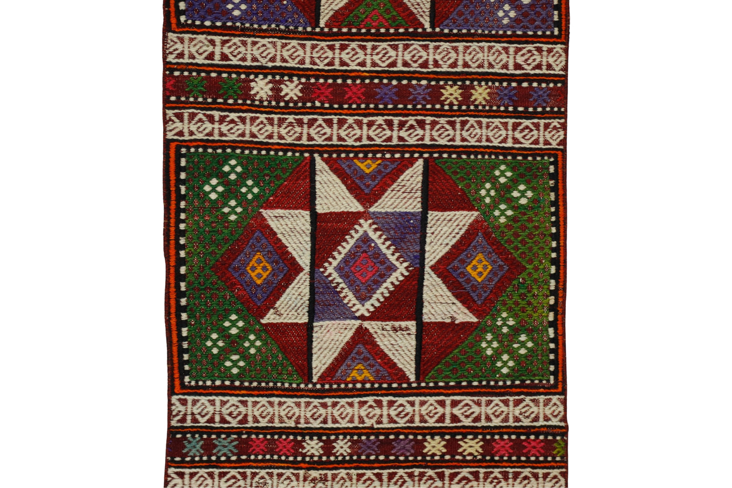 Eceabat / 1x8 Oriental Wool Kilim Runner Close Up