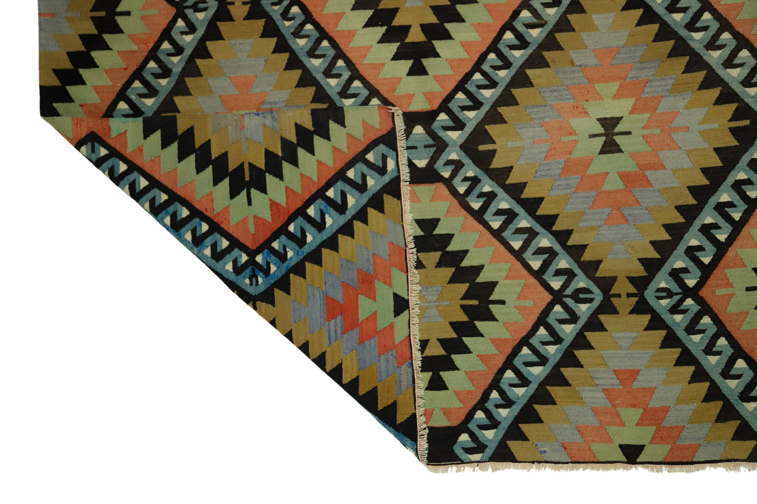 Emirli / 6x10 Geometric Vintage Wool Kilim Rug Back Sİde