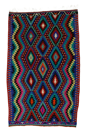 Faralya /5x8 Multi-Color Boho Handmade Kilim Rug Front Side