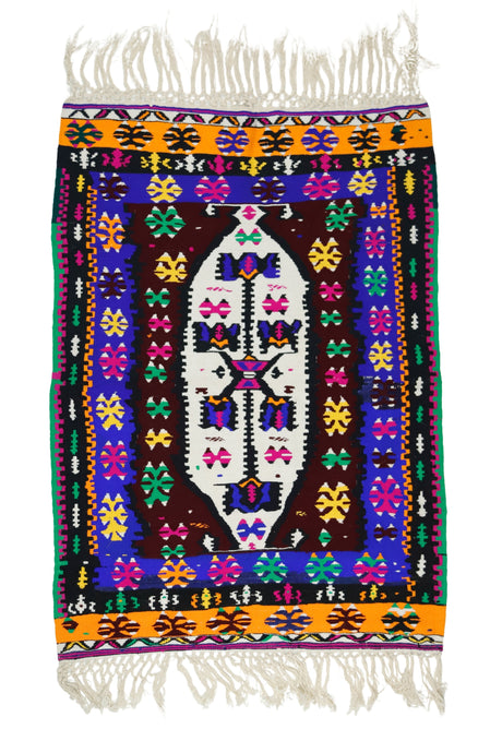 Halalca / 3x4 Multi-color Vintage Bohemian Kilim Front Side