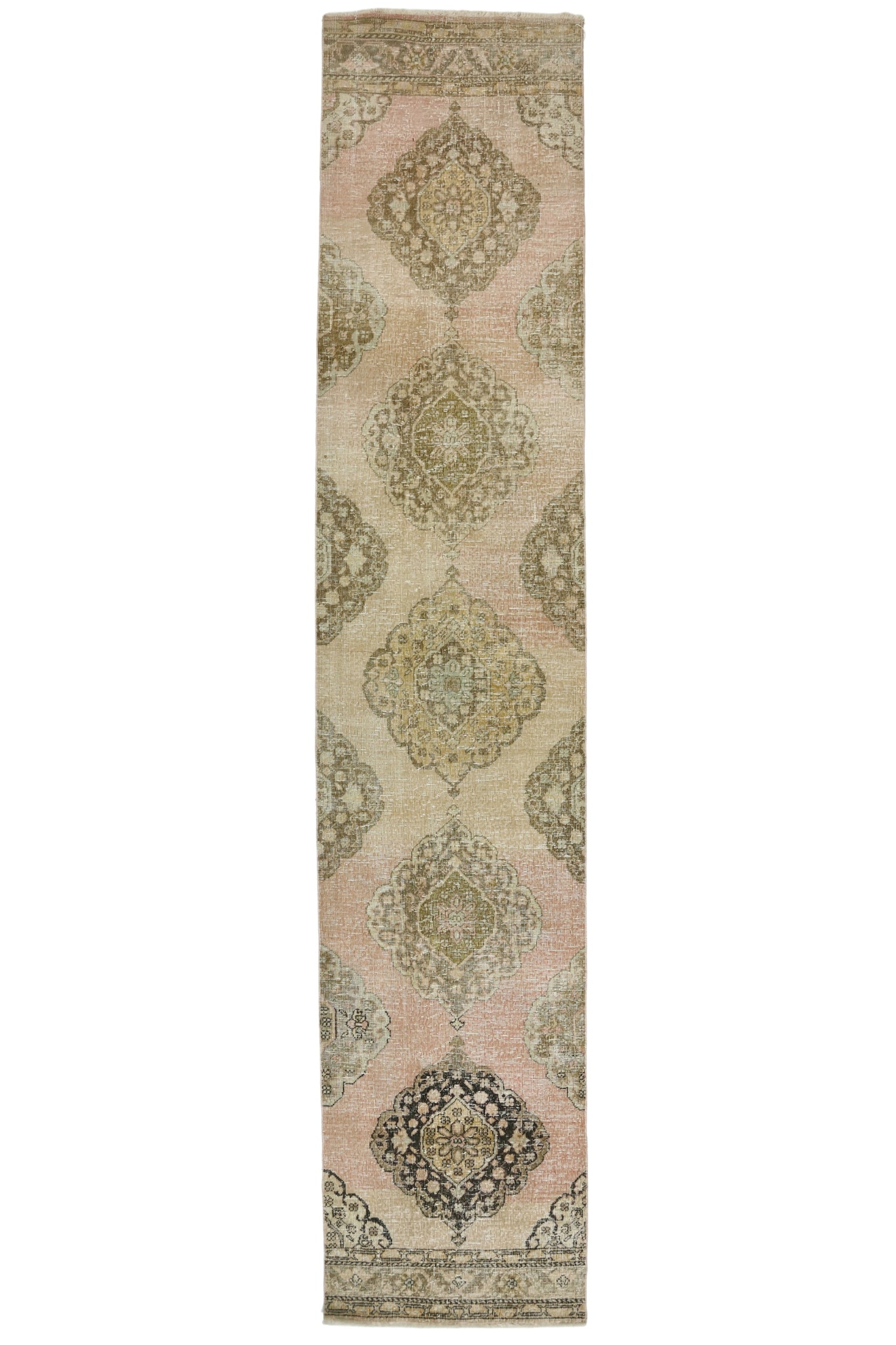 Hamidiye / 2x13 Pastel Pink Vintage Rug Runner Front Side