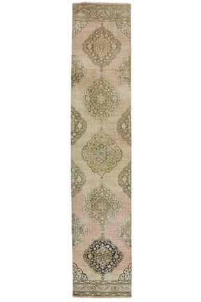 Hamidiye / 2x13 Pastel Pink Vintage Rug Runner Front Side