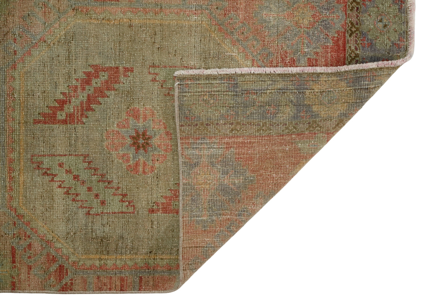 Hayat / 2x12 Pastel Pink Oriental Rug Runner Back Side