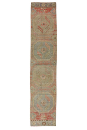 Hayat / 2x12 Pastel Pink Oriental Rug Runner Front Side