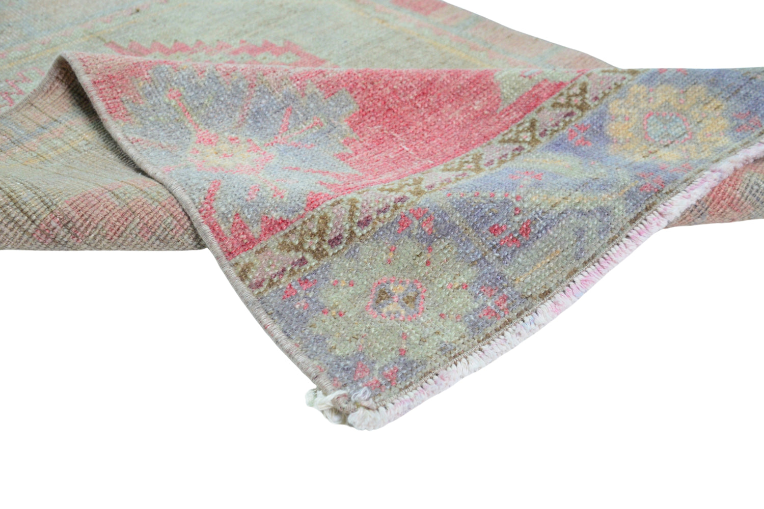 Hayat / 2x12 Pastel Pink Oriental Rug Runner Texture