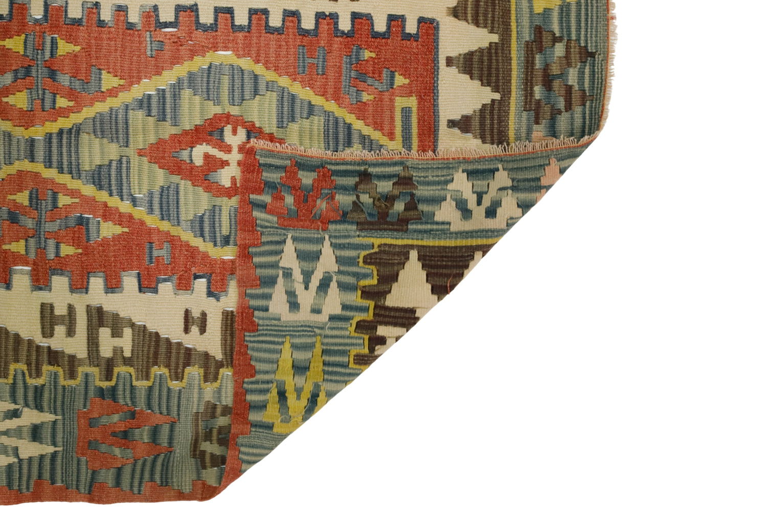 Helvadere / 3x5 Vintage Turkish Area Kilim Rug Back Side