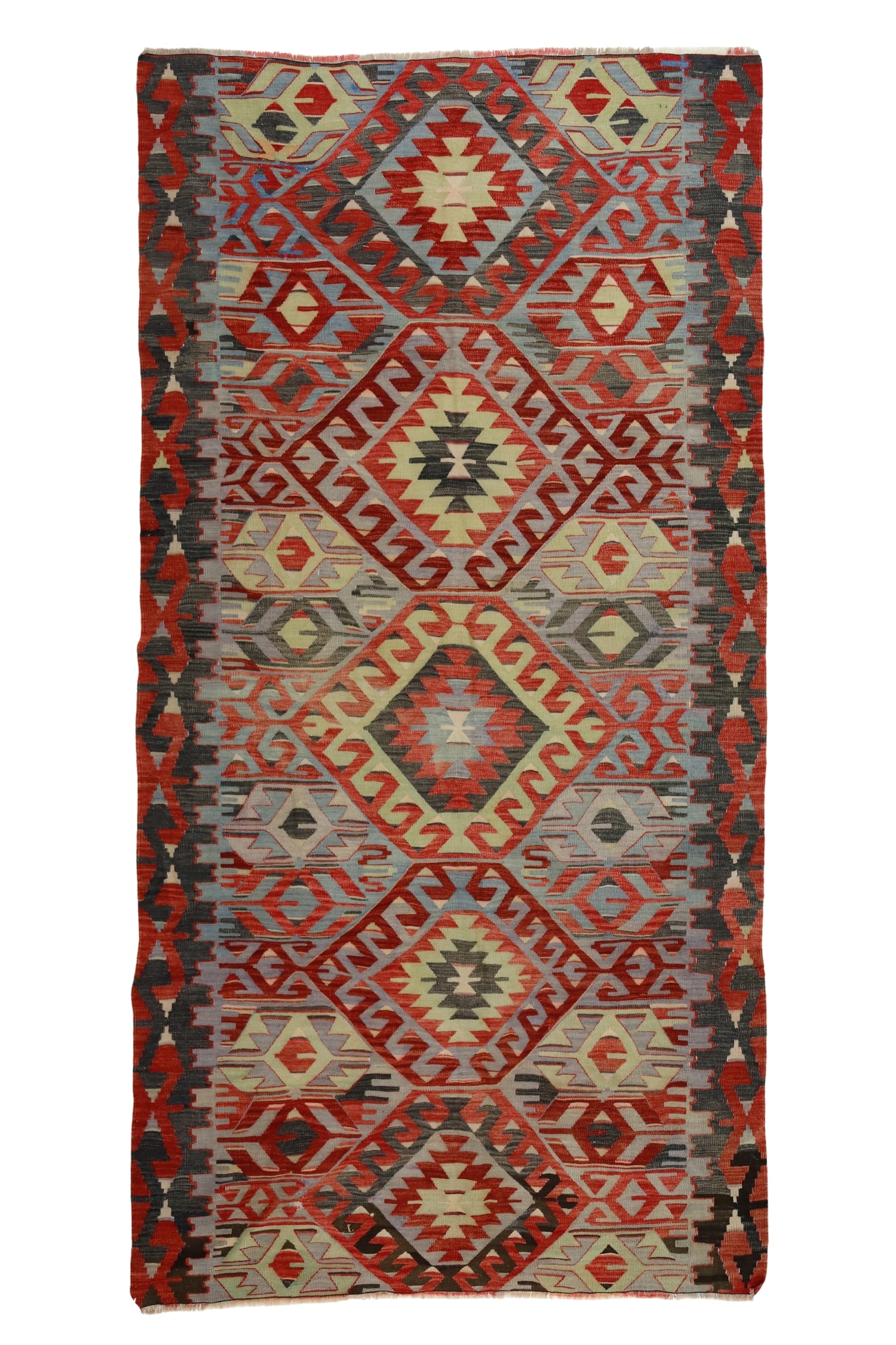 Hisar / 4x9 Vintage Rustic Southwestern Kilim Rug Front Side