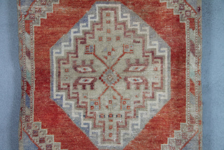 Vintage Handmade Oushak Rug - 2x4 ft | Wool Muted Red Turkish Carpet