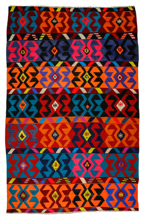 Kagızman / 6x10 Multi-Color Oriental Tribal Kilim Rug Front Side