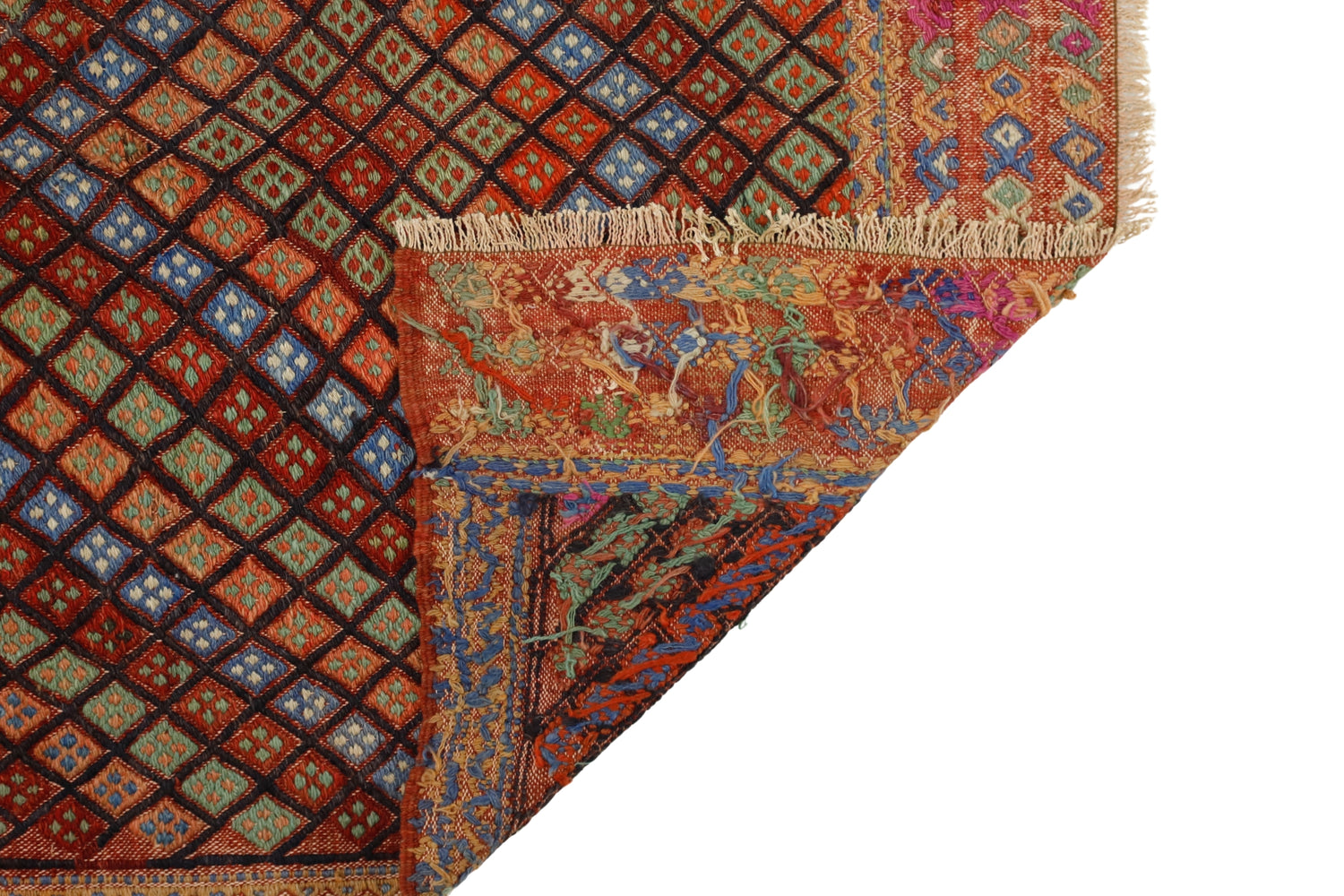 Kalafat / 3x3 Rustic Old Handmade Kilim Rug Back Side