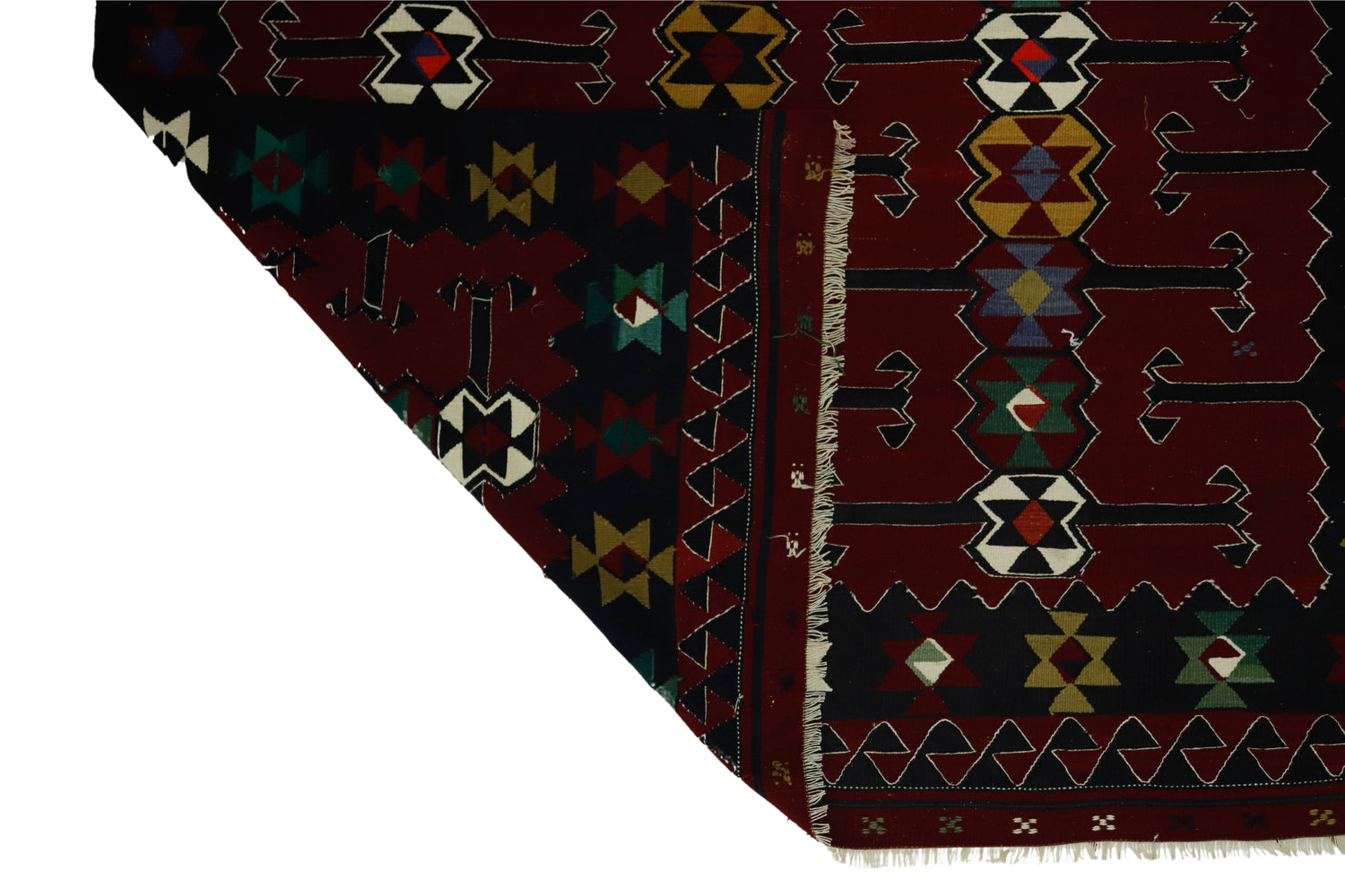 Karakece / 5x7 Antique Red Boho Kilim Rug Back Side