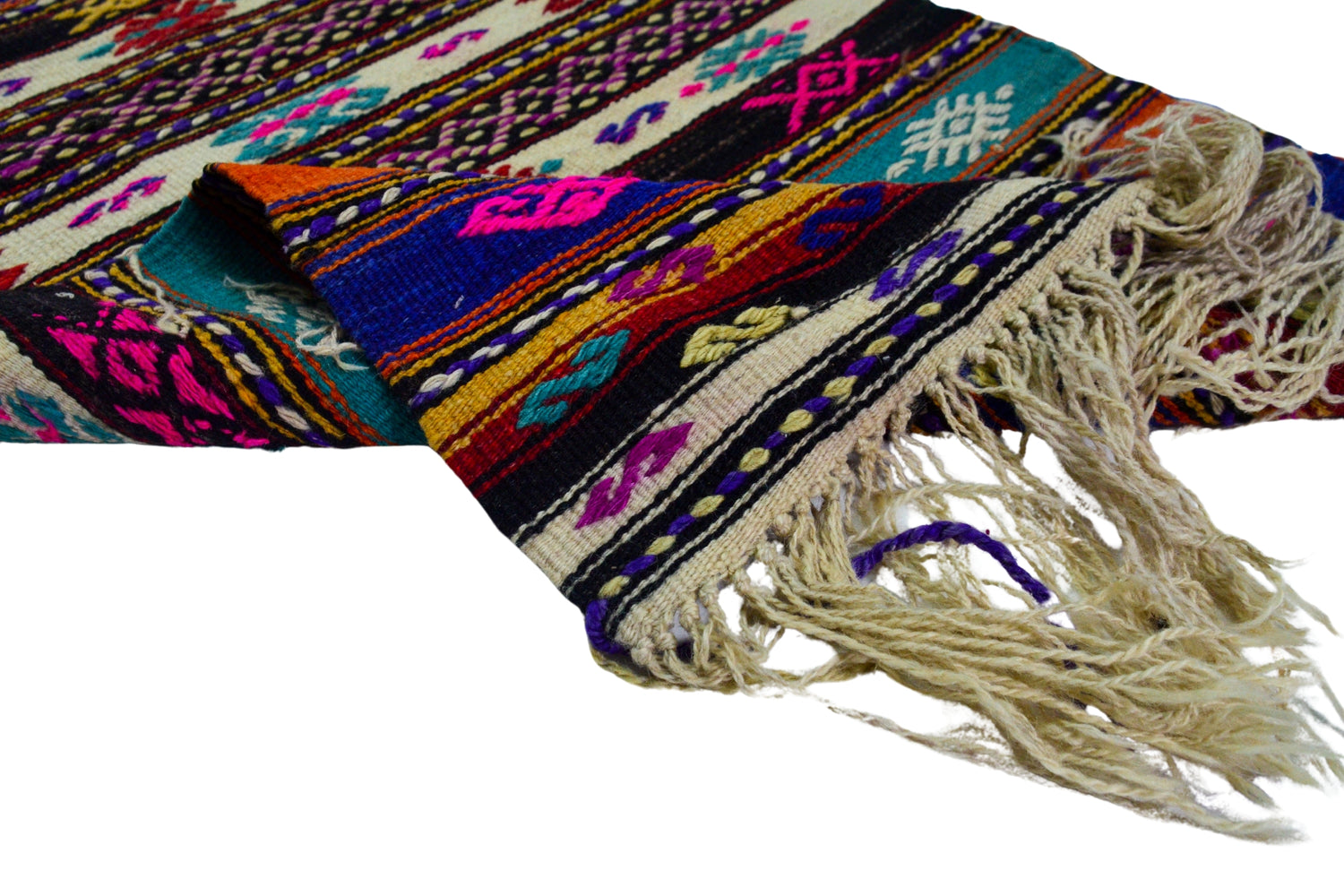 Karlık / 2x13 Wool Bohemian Kilim Runner Texture