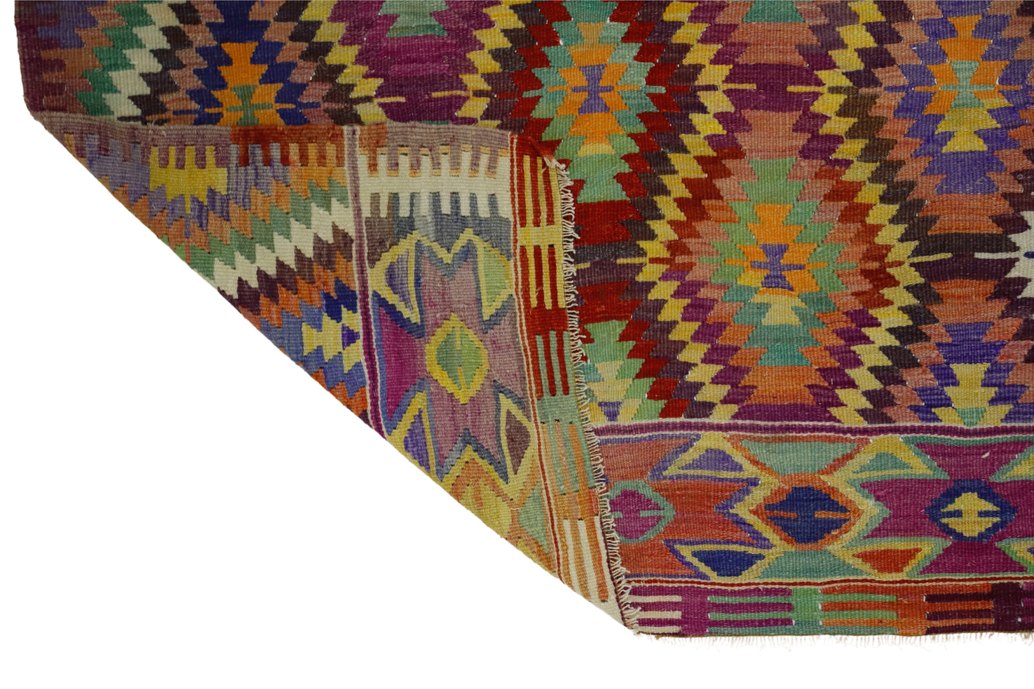 Kumluova / 5x8 Multi-Color Oriental Boho Kilim Rug Back Side