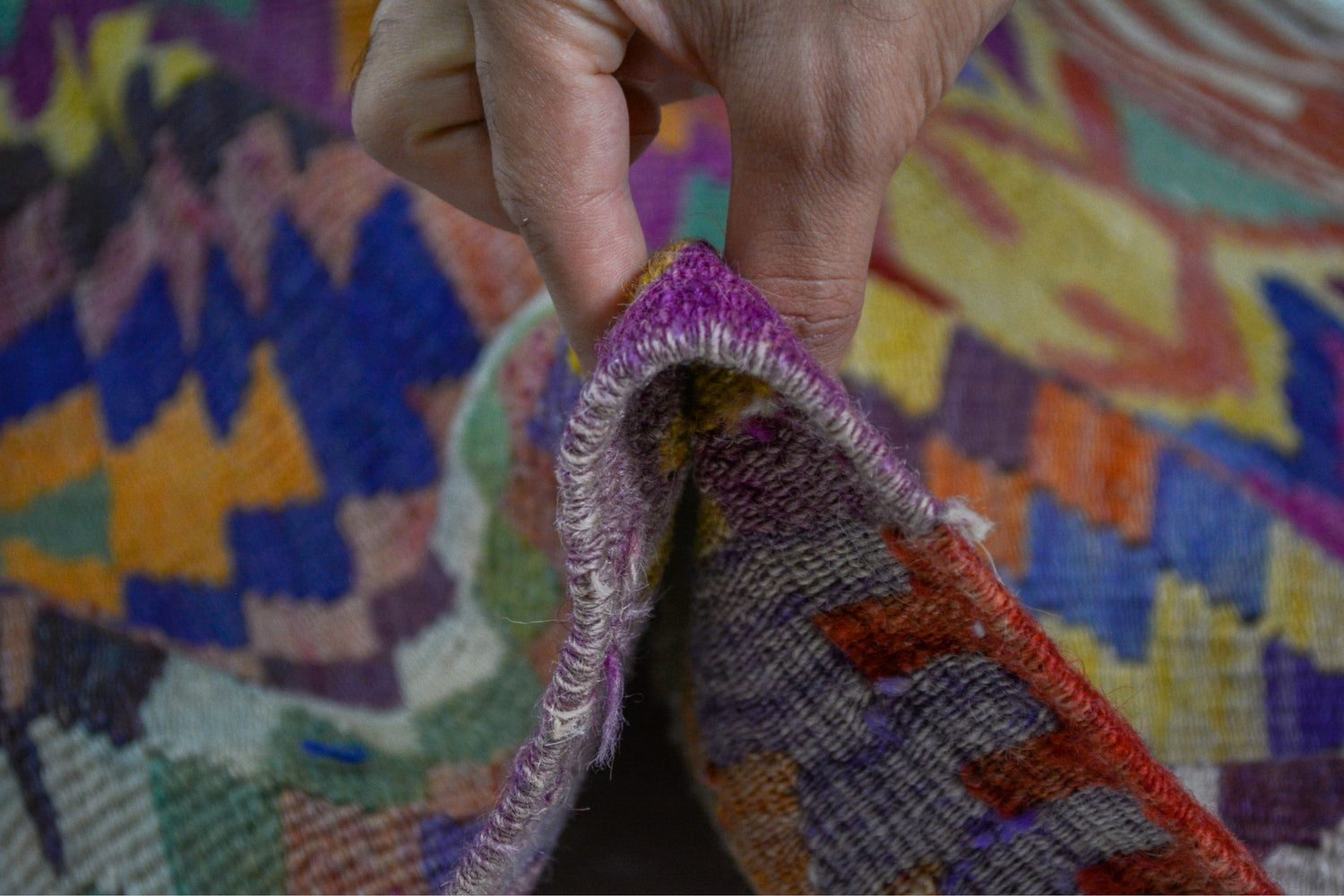 Kumluova / 5x8 Multi-Color Oriental Boho Kilim Rug Thickness